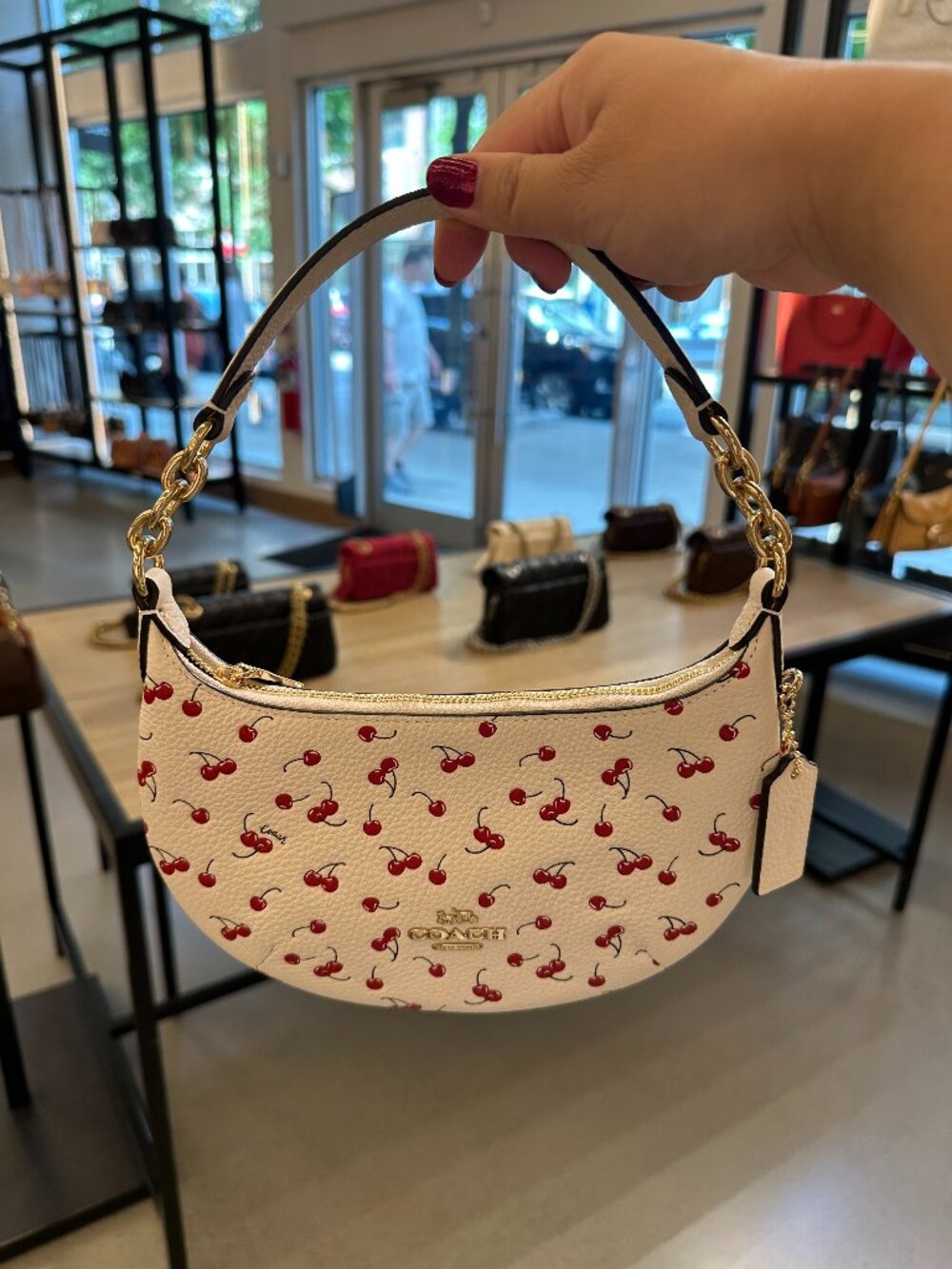 NWT! Coach CFD04 Mini Payton Bag With Cherry Print In Chalk/Multi Leather/Gold